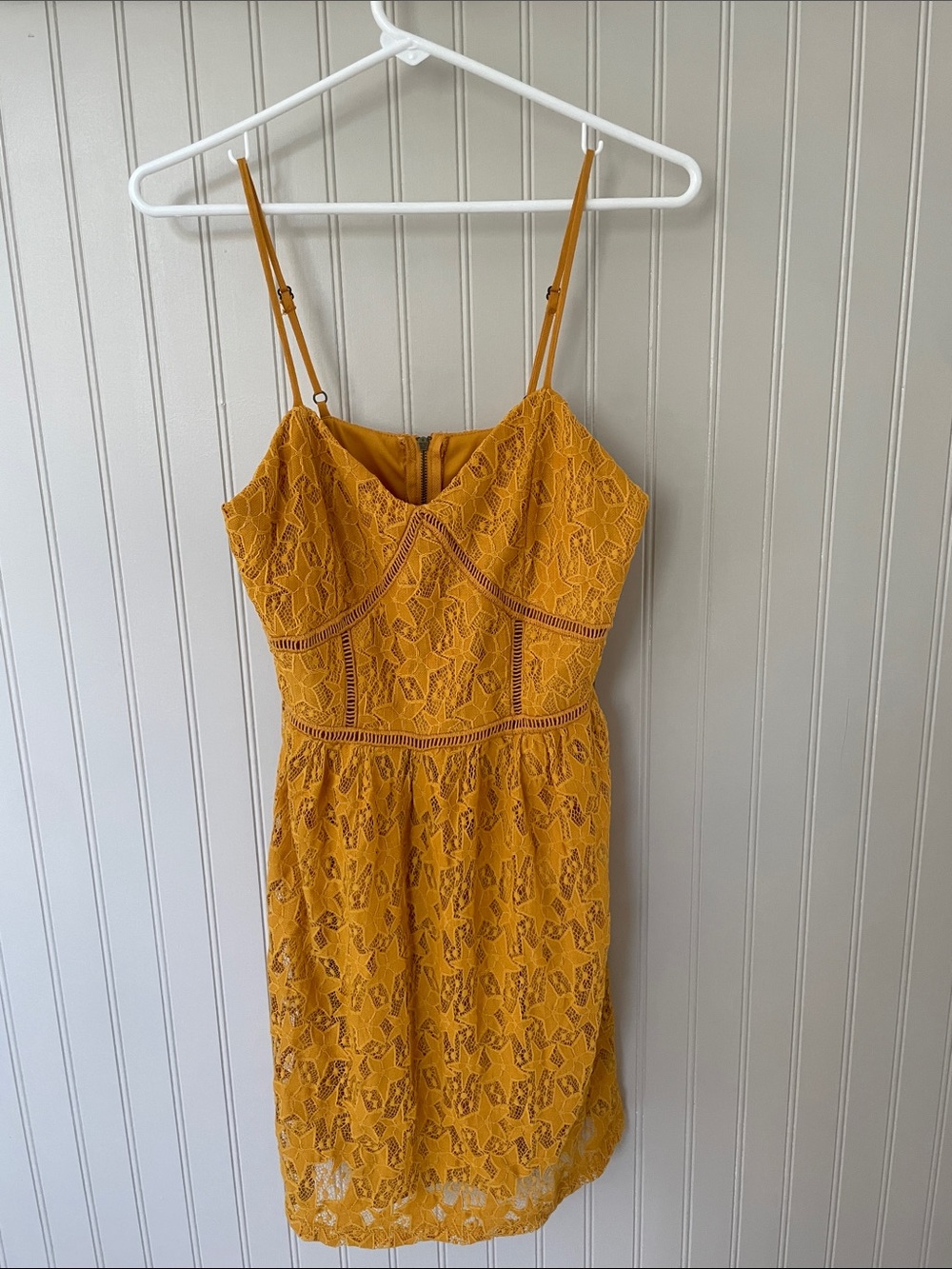 Xhilaration Mustard Lace Spaghetti Strap Mini Dress